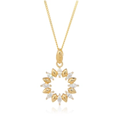 Diamonesque 2.72ct Circle Starburst Pendant w/ Chain 9ct YG 50cm