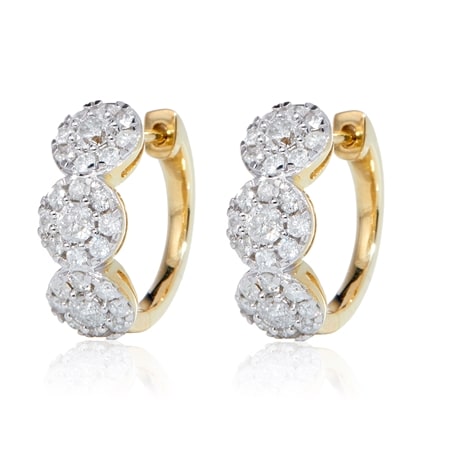 1.00ct Natural Diamond Cluster Huggie Hoop Earrings 9ct Gold