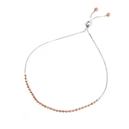 Sterling Silver Ball & Chain Two Tone Adjustable Bracelet 23cm