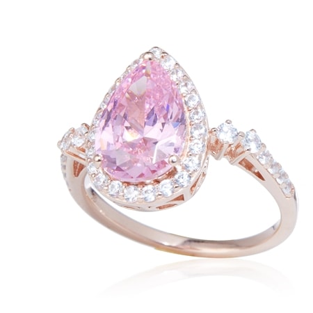 Diamonesque by Charlie Lapson 3.43ct tw Pear Halo Ring SS