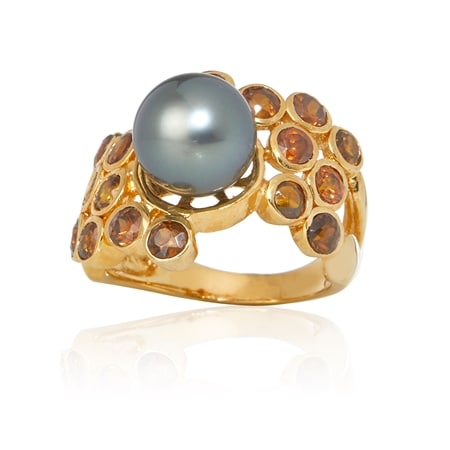 Pearls of Tahiti 9-10mm Tahitian Pearl & Gemstone Ring Sterling Silver
