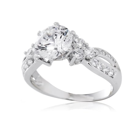 Diamonesque 2.58ct tw Solitaire Twist Band Ring Sterling Silver