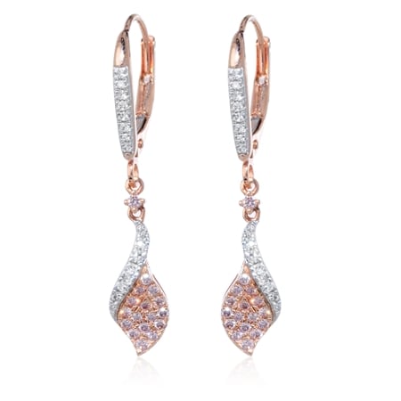 0.33ct Natural  Pink Diamond Drop Earrings  9ct Rose Gold