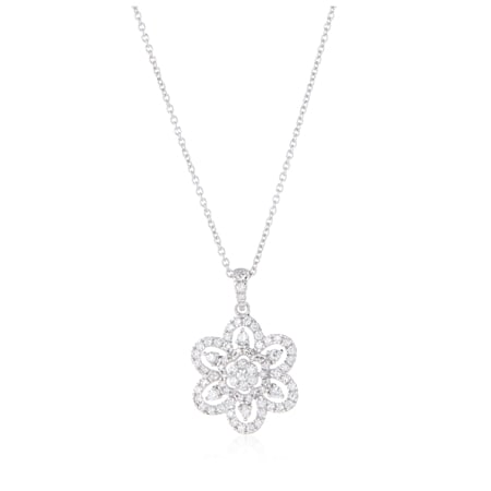 0.50ct F Colour Natural Diamond Flower Pendant Necklace 50cm 18ct WG