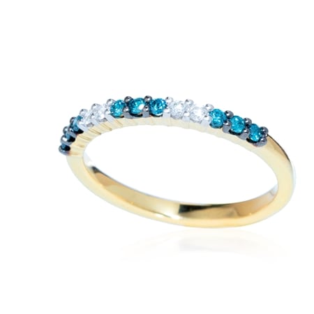 0.25ct Blue & White Diamond Half Eternity  Ring  9ct Yellow Gold
