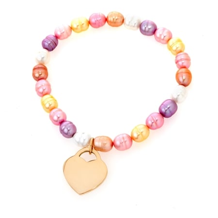7-8mm Multi Colour Freshwater Pearl w/ Heart Charm Bracelet YGP