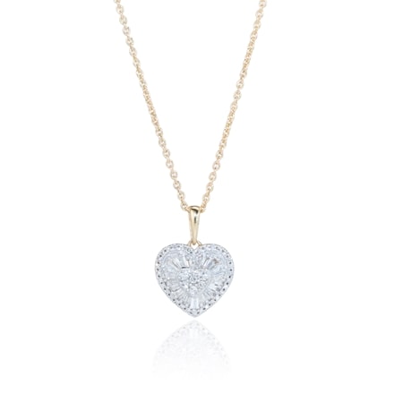 0.25ct Natural Diamond Heart Baguette Pendant N/lace 50cm 9ct YG