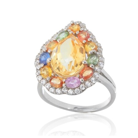 7.3ct Citrine, Sapphire & Gemstone Statement Ring Sterling Silver