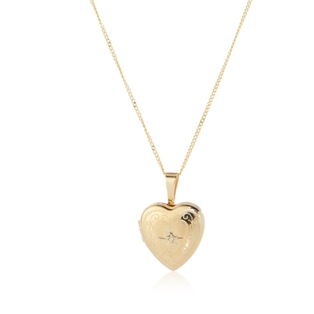9ct Yellow Gold Love Heart Locket with Diamond Accent Necklace 50cm