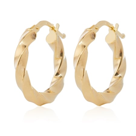 9ct Yellow Gold Twist Hoop Earrings 19mm