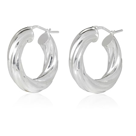 Sterling Silver Tube Twisted Creole Hoop Earrings