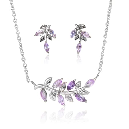 1.26ct Rose De France Leaf Necklace & Earring Set Sterling Silver