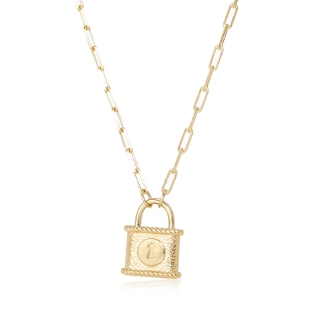 Passport To the Mediterranean Padlock Pendant & Paperclip Chain SS YGP