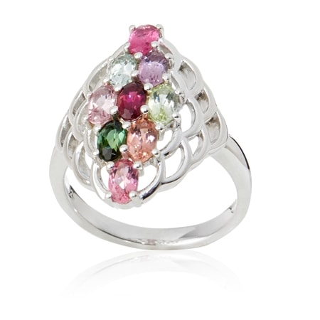 Pallanova Silver 1.7ct Multi Tourmaline  Statement Ring