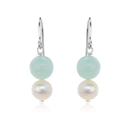 Gems of the Orient 8mm Light Green Jade & White FWP Earrings SS