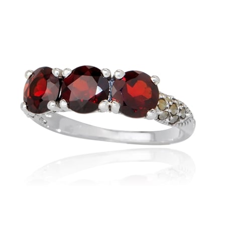 0.2ct Marcasite & Red Garnet Ring Sterling Silver