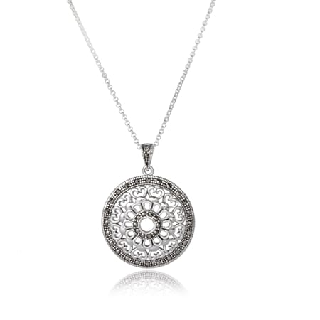 Marcasite Circle Pendant 50cm Sterling Silver
