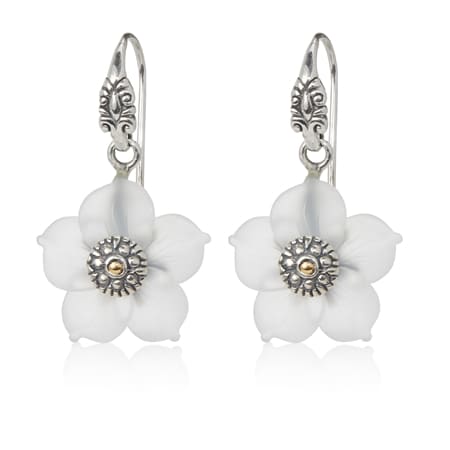 Samuel B Carved Flower Earrings Sterling Silver