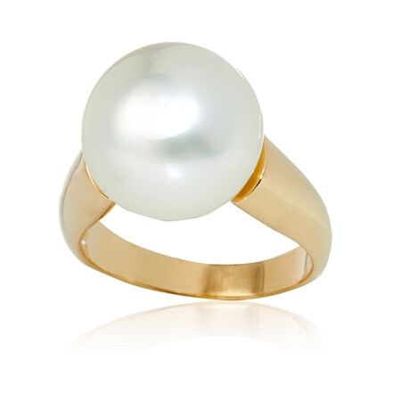 Matahina 14-15mm White Button South Sea Pearl Ring 9ct Yellow Gold