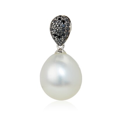 Matahina 13.1-14mm White South Sea Pearl & Black Diamond Pendant 18ct WG