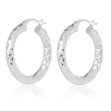 Sterling Silver Diamond Cut Hoop Creole Earrings