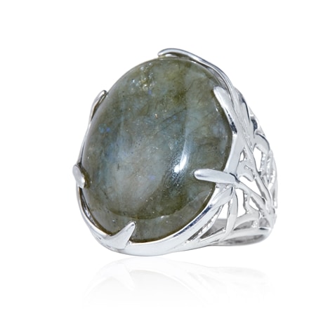 Gems of the Orient 18x24mm Labradorite Oval Filligree Ring SS