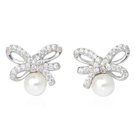 Marilyn Monroe Diamonesque 1.26ct tw Bow  Pearl Earring Sterling Silver