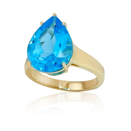 8.10ct Marambaia Swiss Blue Topaz Pear Solitaire Ring 9ct YG