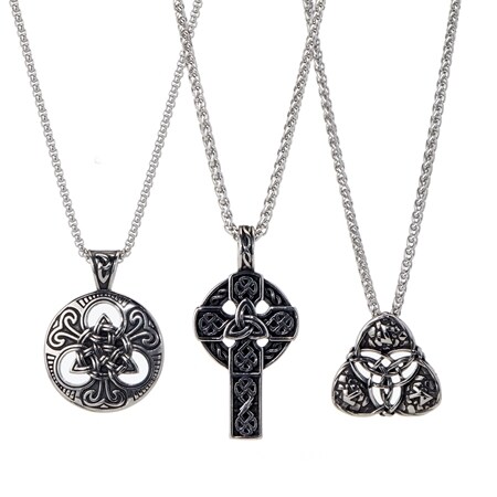 Connemara Marble Set of 3 Viking Stainless Steel Pendants 60cm