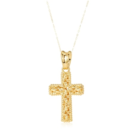 Oro Nuovo 14ct Yellow Gold Byzantine Cross Pendant 50cm chain