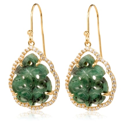 Carved Emerald Earrings Sterling Silver GP