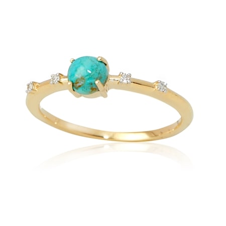 0.34ct Australian Turquoise & Dia Accent Round Ring 9ct YG