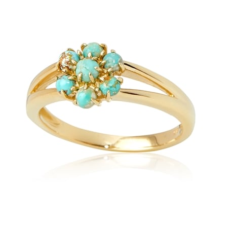 0.39ct Australian Turquoise Floral Cluster Ring 9ct YG