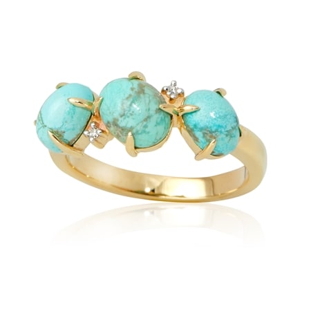 2.06ct Australian Turquoise & Dia Accent 3-Stone Ring 9ct YG