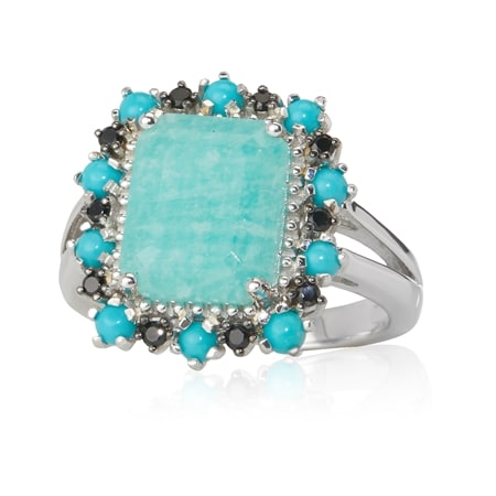 3.6ct Brazilian Amazonite & Turquoise Ring Sterling Silver