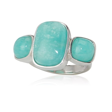 10.1ct Brazilian Amazonite 3-Stone Ring Sterling Silver