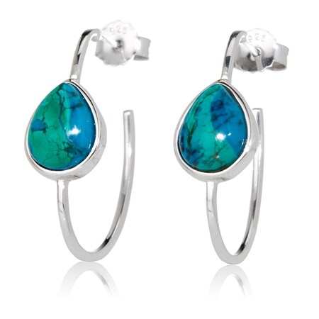 4.5ct Australian Chrysocolla Pear Hoop Earrings Sterling Silver
