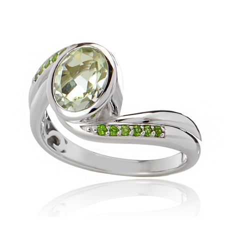 1.6ct Mint Green Quartz Oval Swirl Ring Sterling Silver