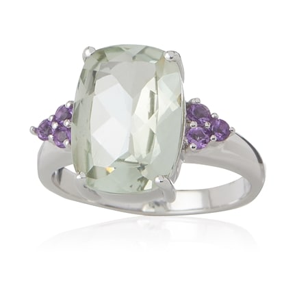 5.0ct Mint Green Quartz & Amethyst Ring Sterling Silver