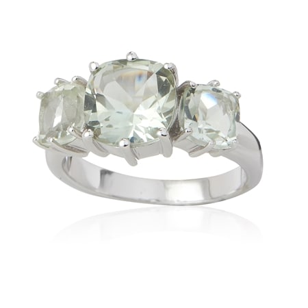 3.9ct Mint Green Quartz 3-Stone Ring Sterling Silver