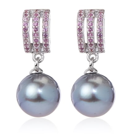 Pearls of Tahiti 10-11mm Tahitian & Pink Amethyst Drop Earrings SS