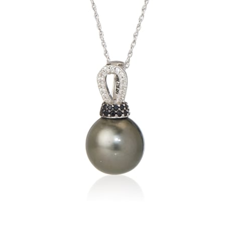 Pearls of Tahiti 11-12mm Tahitian Pearl & Gemstone Pendant w/Chain SS