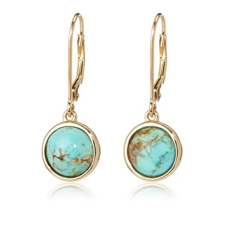 3.91ct Australian Turquoise Round Lever Back Earrings 9ct YG
