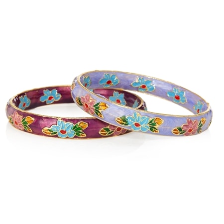 Gems of the Orient Set of 2 Cloisonne Floral Bangles - 72mm Diameter