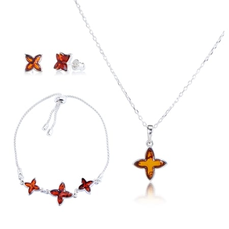 Baltic Amber Cognac 3-Piece Jewellery Set Sterling Silver