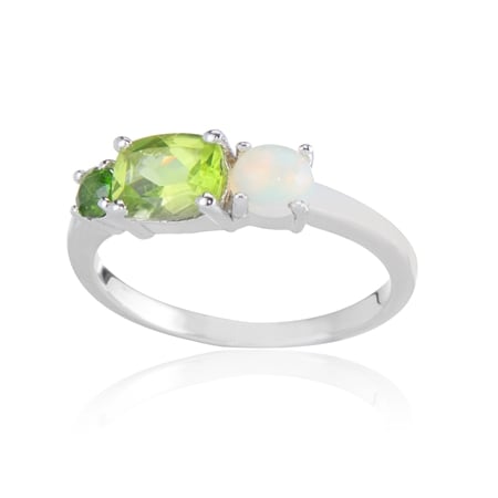 0.8ct Peridot & 0.2ct Ethiopian Opal Ring Sterling Silver