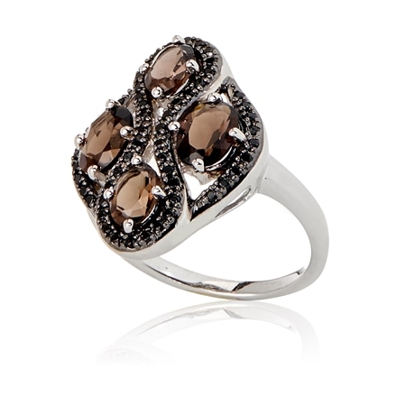 2.0ct Smoky Quartz & Black Spinel Ring Sterling Silver