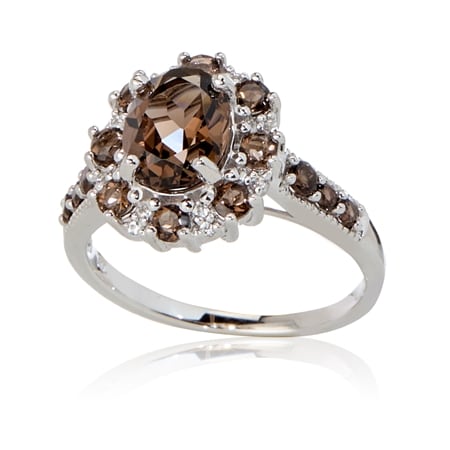2.1ct Smoky Quartz Flower Ring Sterling Silver