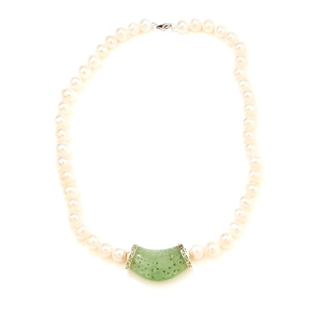 Gems of the Orient 20x38x12mm Natural Green Jade, FWP & Hematite Necklace S