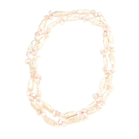 Gems of the Orient 15-24x8-11mm White & Pink Keshi Pearl Endless Necklace